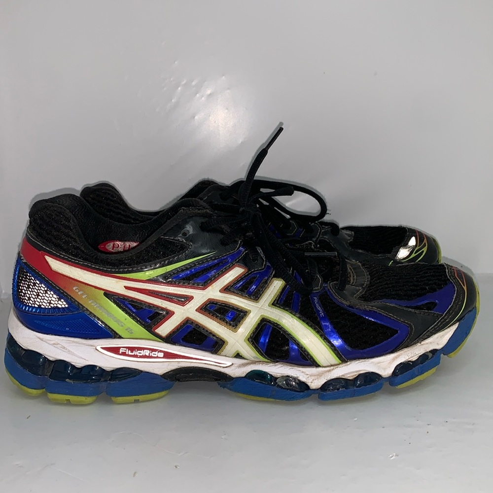 ASICS Black and Blue Athletic Shoes GEL Nimbus 15 FluidFit